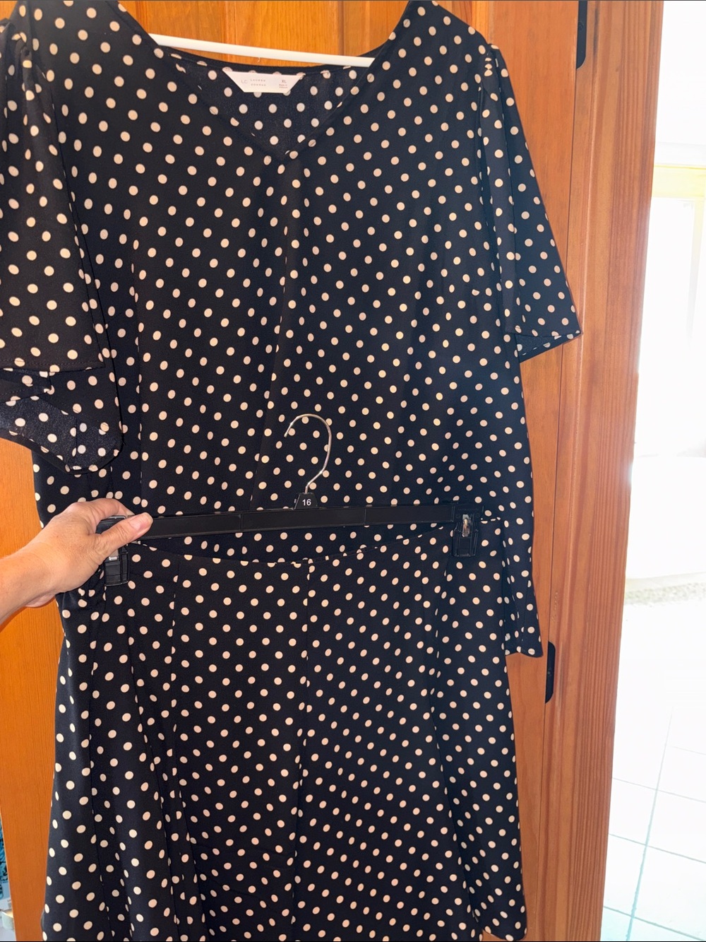 LC Lauren Conrad Black & Tan Polka Dot Short Sleeve Top and knee-length skirt